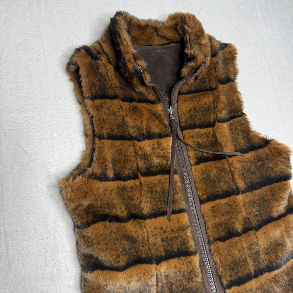 Womens Suede Faux Fur Reversible Vest Brown Black Boho Western Chic Size M